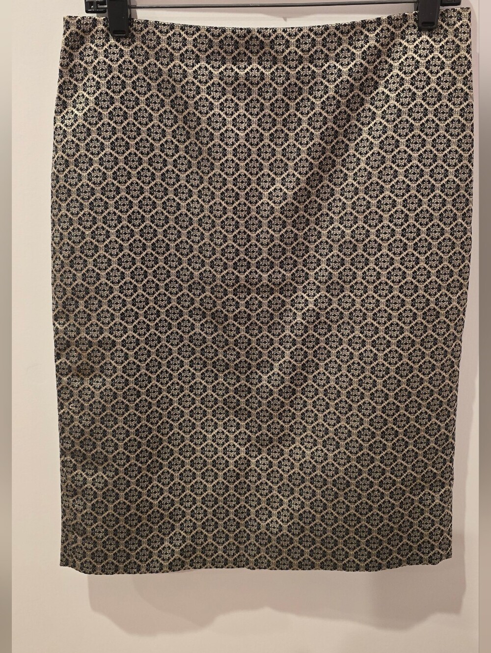 Ann Taylor Black and Gold Brocade Pencil Skirt